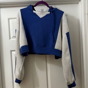 Stylish Blue and Gray Cropped Hoodie
